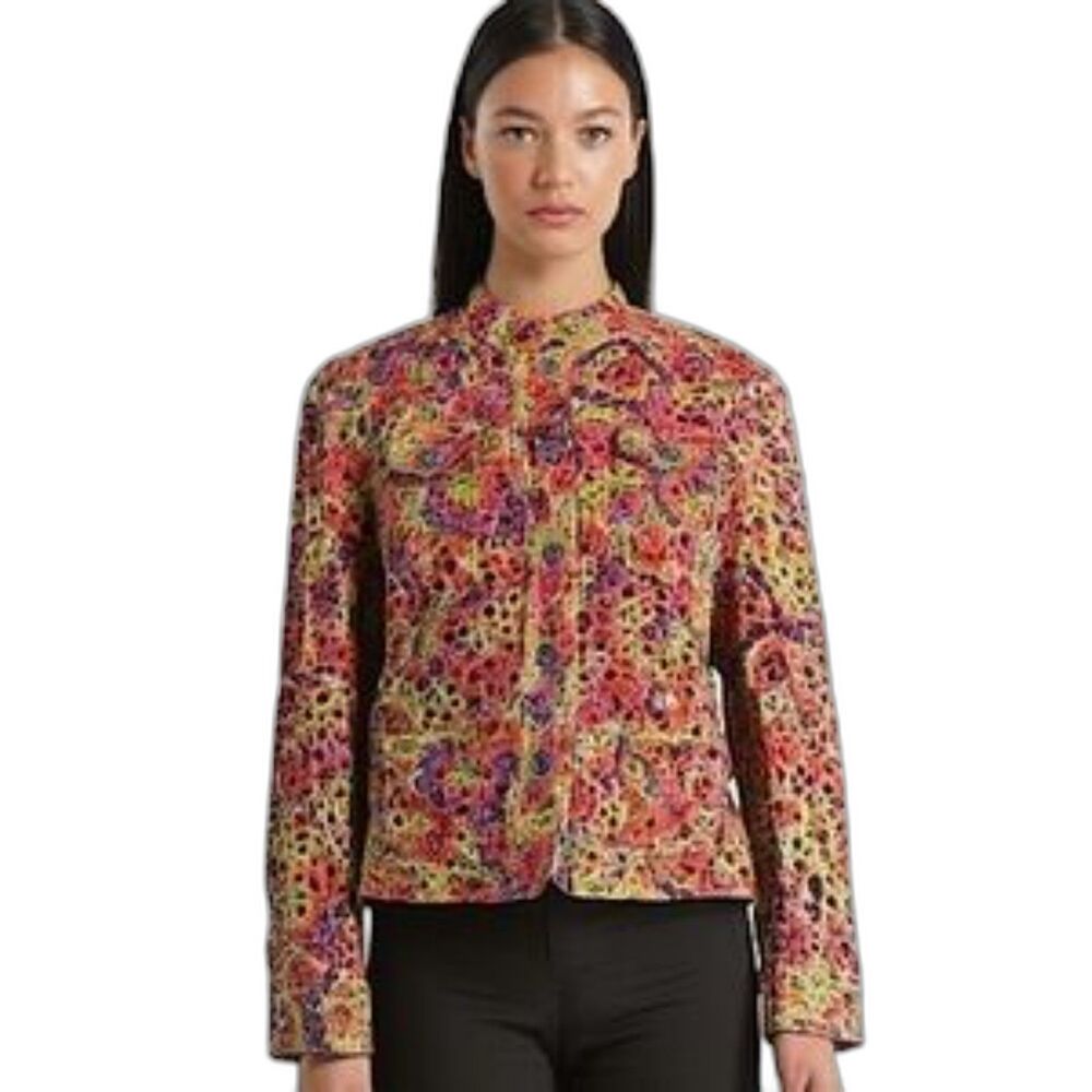 CHICO'S Multicolor Floral Embroidered Art to Wear Whimsy Jacket Size 3 XL